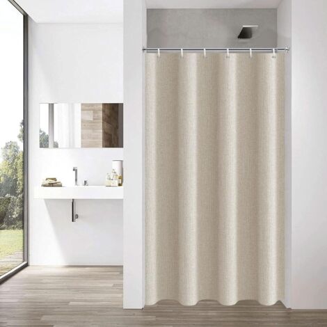 Rideau De Douche - 1 Pièce - Polyester Aspect Lin - Hydrofuge Lavable - Salle De Bain Étroite - Beige 90x180 Cm (1/5)