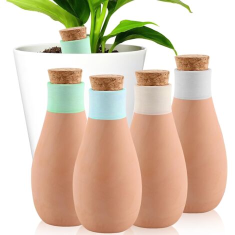 Pieux Arrosage - Lot de 4 - Terre Cuite - Auto-irrigation 400ml - Plantes Intérieur Balcon - Forme Bouteille (1/5)