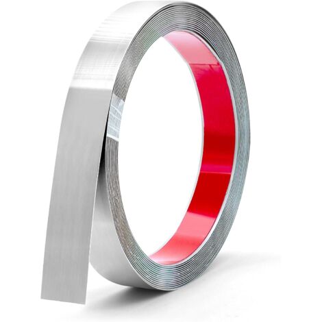 Bande Décorative Acier Inoxydable - 1 Rouleau - Argenté - Adhésif Miroir 8K - Pour Murs Et Cadres - 6M x 20MM (1/5)