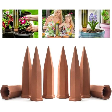 Lot de 8 Ollas Arrosage - Terre Cuite - Auto-arrosant - Pour Plantes Intérieur Extérieur - Compatible Bouteille Vin (1/5)