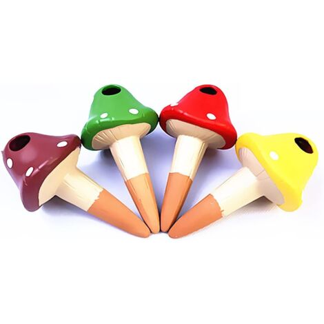 Abreuvoir Automatique - Lot de 4 - Terre Cuite - Forme Champignon - Arrosage Lent - Intérieur Extérieur - Multicolore (1/5)