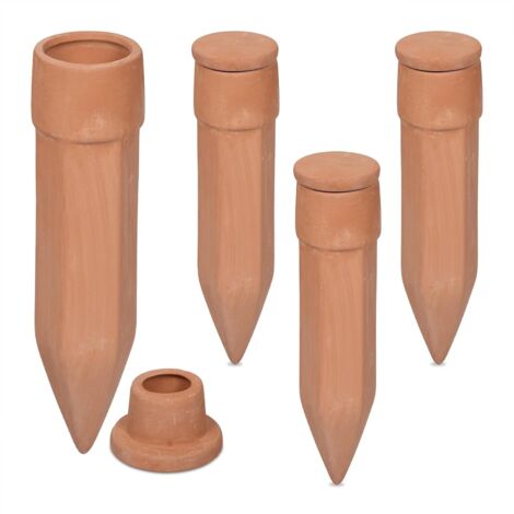Cônes Arrosage Terre Cuite - 4 Pièces - Système Irrigation Bouteille 1,5l - Jardin Balcon