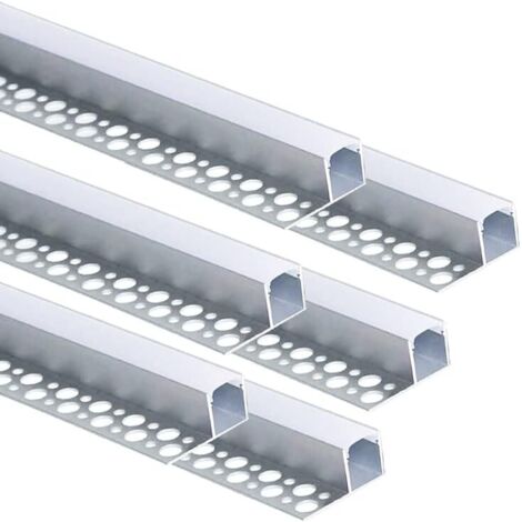 Profilé LED Aluminium - Lot de 6 - 1 Mètre - Pour Carrelage Sans Joint - Avec Diffuseur Et Embouts - 36x15mm