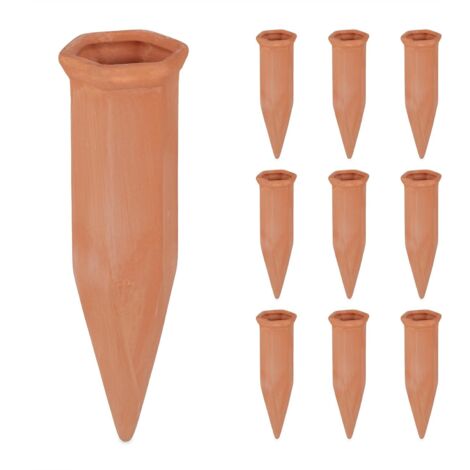 Cône Arrosage Terre Cuite - Lot de 10 - Argile Naturelle - Irrigation Automatique - Intérieur Extérieur - Pour Bouteille 1,5 L (1/5)