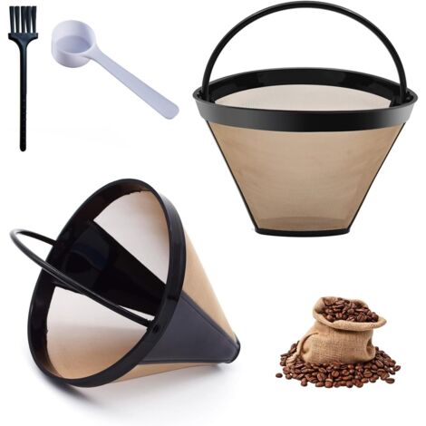 Filtre Café - 2 Pièces - Inox - Maille Fine - Pour 8 à 12 Tasses - Avec Brosse Et Cuillère (1/5)