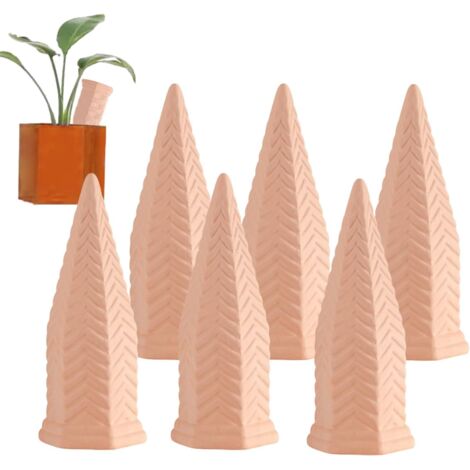 Pique Arrosage - Lot de 6 - Terre Cuite - Auto-arrosant - Pour Plantes Intérieur Extérieur - 13,5x5,5cm (1/5)