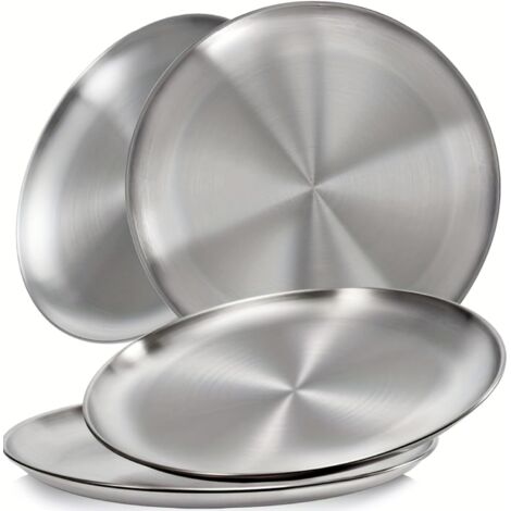 Assiette - Lot de 4 - Acier inoxydable - Diamètre 20 cm - Résistant - Camping, pique-nique, cuisine (1/5)