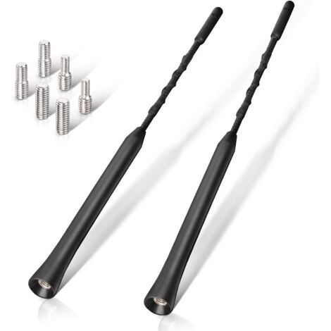 Antenne Voiture FM DAB - 2 Pièces - Acier Et Caoutchouc - Réception Puissante - Universelle Avec Adaptateurs M4 M5 M6 - 23cm Noir (1/5)