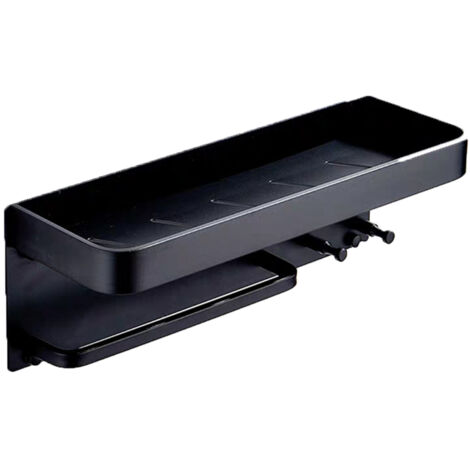 Étagère murale porte-serviettes en aluminium noir – Support de rangement antirouille et anticorrosion pour salle de bains et douche (1/5)