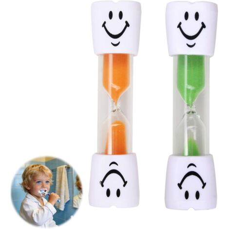 Sablier Enfant - Lot de 2 - Plastique Transparent - Minuteur 3 Minutes - Hygiène Dentaire et Jeux - Vert et Orange (1/5)
