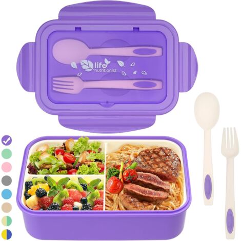 Boîte à Repas - 1 Unité - Plastique PP - 3 Compartiments Étanches - Micro-ondes Lave-vaisselle - Violet (1/5)
