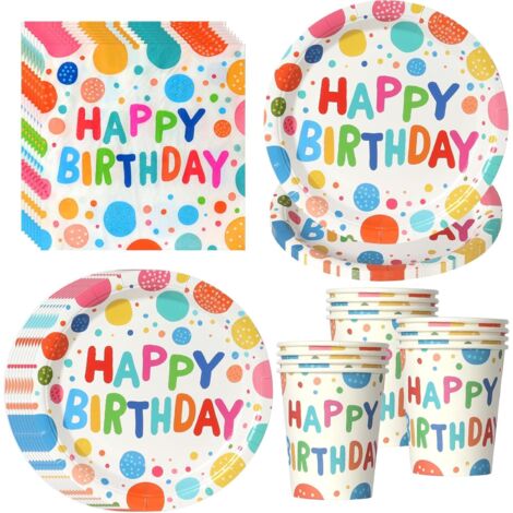 Vaisselle Jetable - Lot 52 Pièces - Papier Écologique - Pour 16 Invités - Anniversaire Fête - Multicolore (1/5)