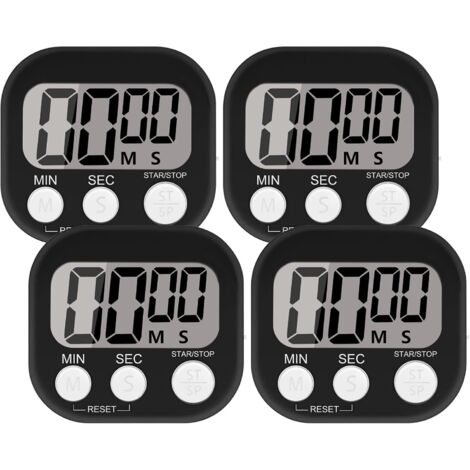 Minuterie Cuisine - 4 Pièces - Plastique ABS - Écran LCD et Alarme Forte - Cuisson et Étude - Noir (1/5)