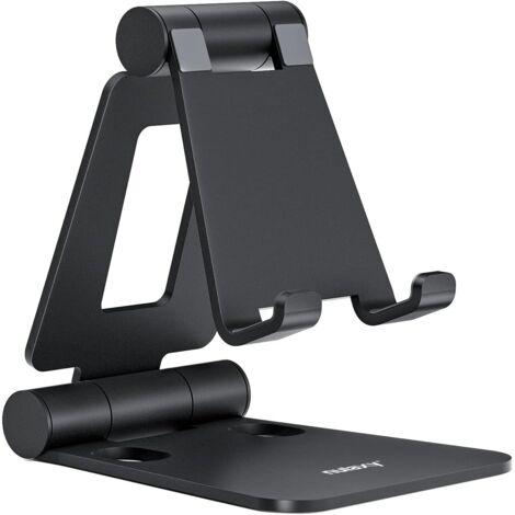 Support Téléphone - 1 Unité - Aluminium - Réglable Et Pliable - Bureau Et Voyage - Noir (1/5)
