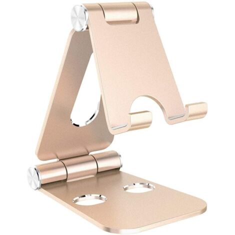Support Téléphone Et Tablette - 1 Unité - Aluminium Doré - Pliable Et Réglable - Bureau Et Domicile - 4 À 10,8 Pouces (1/5)