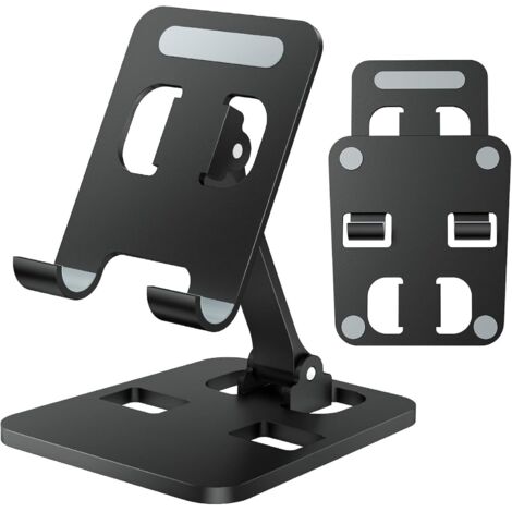 Support Téléphone Pliable - 1 Unité - Aluminium - Réglable et Antidérapant - Bureau et Voyage - Noir (1/5)
