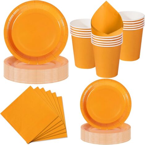 Vaisselle Jetable Orange - 50 Pièces - Carton - 10 Invités - Halloween Anniversaire (1/5)