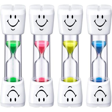 Sablier Enfant - Lot de 4 - Plastique et Verre - Minuteur 3 Minutes - Brossage Dents et Jeux - 10 cm (1/5)