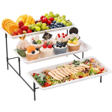 Présentoir à Gâteaux 3 Niveaux - 1 Unité - Plastique et Métal - Support Buffet Réglable - Fête et Cuisine - Noir 49x35cm (1/5)