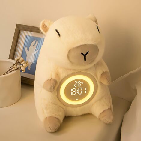 Réveil Enfant Capybara - 1 Unité - Peluche Polyester - Veilleuse LED Rechargeable - Chambre Bébé - 23x16,5x12cm (1/5)