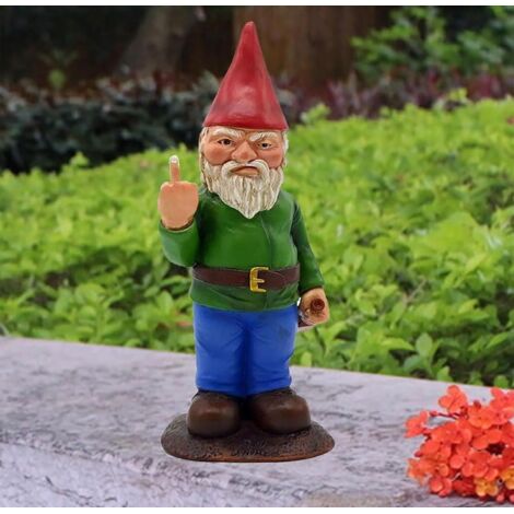 Statue De Nain - 1 Pièce - Résine - Doigt D'honneur - Décoration Jardin Extérieur - 15cm