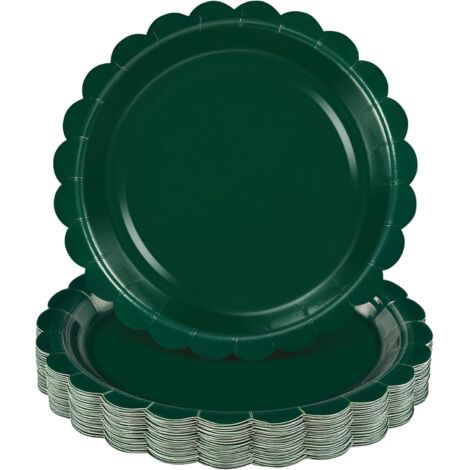 Assiettes en papier - 30 pièces - Vert foncé - Bord festonné - Noël Thanksgiving Anniversaire - 22,9 cm (1/5)