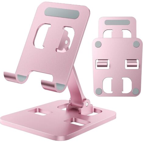 Support Téléphone Pliable - 1 Unité - Aluminium - Réglable et Antidérapant - Bureau et Voyage - Compatible 4-8 Pouces - Rose (1/5)
