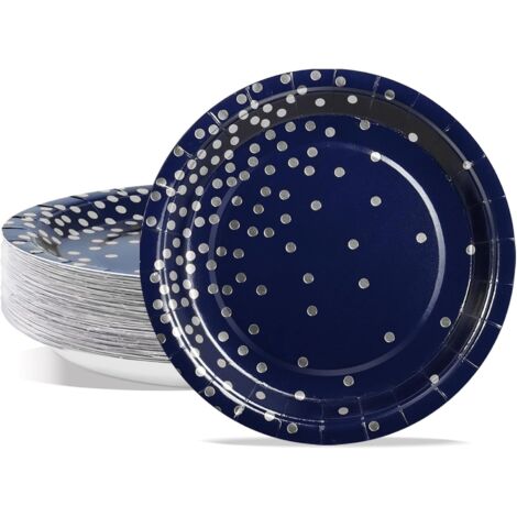 Assiettes En Carton - 50 Pièces - 23 Cm - Design Renforcé Bleu Argent - Pour Fêtes Et Pique-niques (1/5)