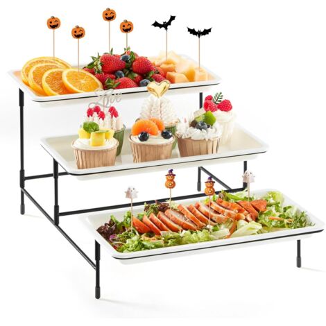 Présentoir à Gâteaux 3 Niveaux - 3 Plateaux - Plastique PP - Support Métal Noir - Buffet Fête Maison - 49,5x30,5x21cm (1/5)