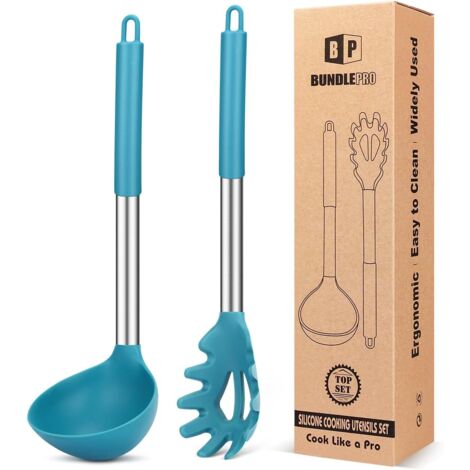 Ensemble Ustensiles Cuisine - 2 Pièces - Silicone et Acier Inox - Résistant 230°C - Pour Pâtes et Soupe (1/5)