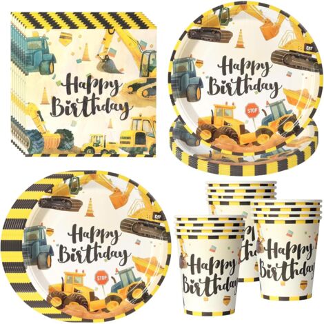 Vaisselle Jetable Thème Chantier - 52 Pièces - Papier Écologique - Pour 16 Invités - Anniversaire Enfant (1/5)