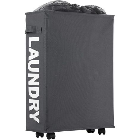 Panier à Linge Pliable - 1 Unité - Tissu Oxford 600D - 4 Roues et Couvercle - Buanderie et Jouets - 39x18,5x58cm Gris (1/5)