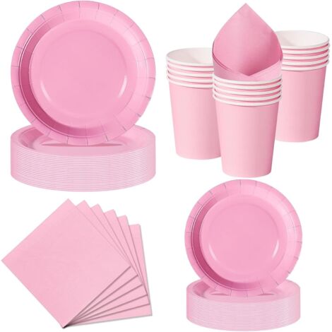 Set Vaisselle Jetable Rose - 50 Pièces Pour 10 Invités - Carton Robuste - Anniversaire Baby Shower (1/5)