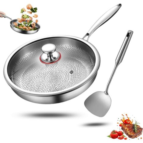 Poêle En Titane - 1 Pièce - Titane Pur - Antiadhésive Naturelle - Cuisson Saine Induction Gaz - 26cm Avec Couvercle