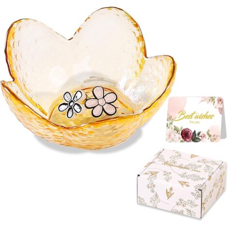 Vide Poche Verre Forme Fleur - 1 Pièce - Design Floral Doré - Rangement Bijoux Clés Monnaie - Décoration Salon Chambre Bureau - 9x9x4 cm (1/5)
