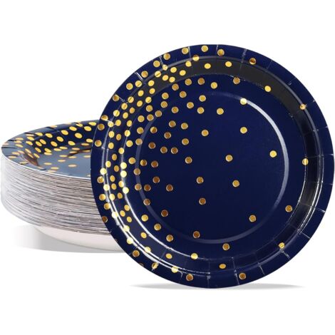 Assiettes En Carton - 50 Pièces - Bleu Foncé Et Or - 23 Cm - Résistantes - Pour Fêtes Et Pique-niques (1/5)