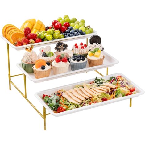 Présentoir Buffet 3 Niveaux - Ensemble 3 Plateaux - Plastique PP et Métal Doré - Support Apéritif Fruits Gâteaux - Salon Cuisine Fête - 49,5x35,5x21cm (1/5)