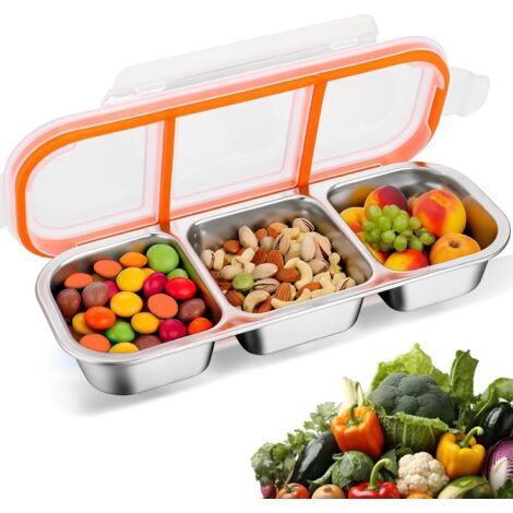 Boîte À Snack Acier Inoxydable - 3 Compartiments - Étanche - École Pique-Nique (1/5)