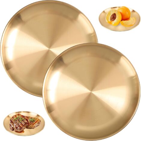 Assiette Inox - Lot de 2 - Acier Inoxydable - Finition Dorée - Camping et Maison - 20 cm (1/5)