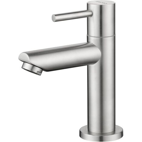 Robinet Lavabo Eau Froide - 1 Unité - Acier Inox SUS304 - Bec 93,4mm - Salle de Bain et WC - Finition Brossée (1/5)