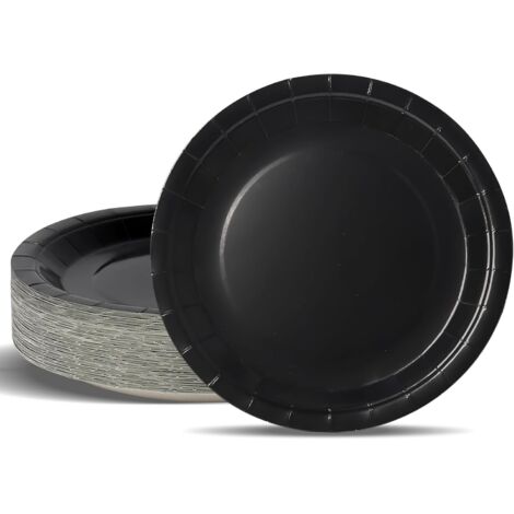 Assiettes En Carton - 50 Pièces - 23 Cm - Design Noir Robuste - Pour Fêtes Et Pique-niques (1/5)
