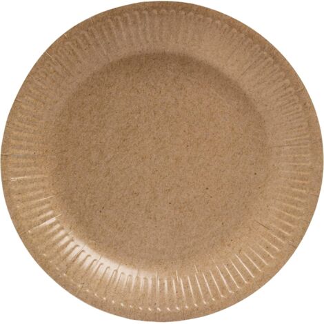 Assiettes en Carton - 20 Unités - Kraft Rigide - Diamètre 23 cm - Barrière Anti-Graisse - Pour Fêtes et Pique-niques (1/5)