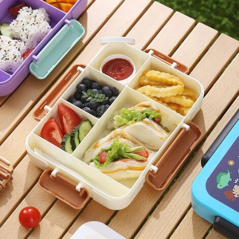 Boîte Bento 1200ml - 5 Compartiments - PP Sans BPA - Hermétique Micro-ondable - Travail École Camping - 25x19x5cm (1/5)