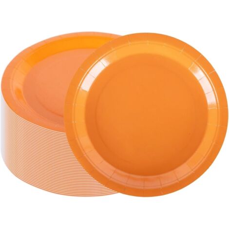 Assiettes En Carton - 100 Pièces - Orange - 23 Cm - Rondes - Pour Fêtes Et Événements (1/5)