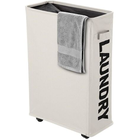 Panier à Linge Pliable 35L - 4 Roues - Tissu Oxford 600D - Filet Anti-Poussière - Buanderie et Jouets - Beige (1/5)