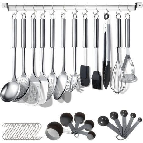 Ensemble Ustensiles Cuisine 38 Pièces - Acier Inoxydable - Avec Support Et Crochets - Lavable Lave-vaisselle - Pour Maison Et Restaurant (1/5)