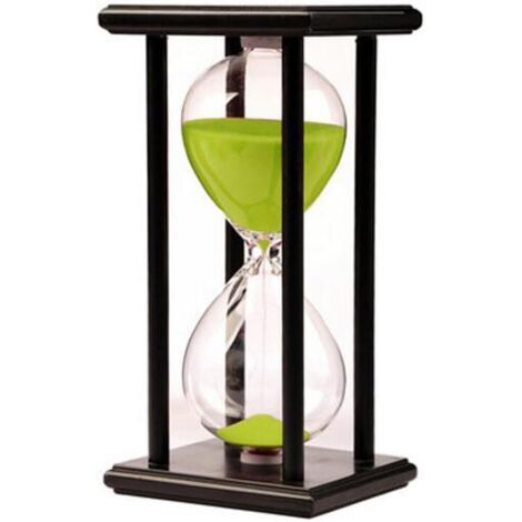Sablier 60 Minutes - Bois et Verre - Décoration Salon Bureau - Sable Vert - Ornement Table (1/5)