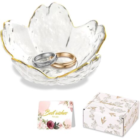 Plateau à bijoux en verre - 1 unité - Forme fleur - Rangement bagues et clés - Décoration chambre et salle de bain - 9x9x4 cm (1/5)