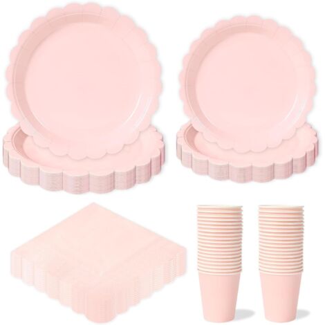 Vaisselle Jetable Rose - 96 Pièces - Carton - Pour 24 Invités - Anniversaire Fille (1/5)
