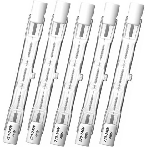 Ampoule Halogène R7s 78mm - Lot de 5 - 48W Blanc Chaud - Dimmable 360 Degrés - Pour Plafonnier et Projecteur